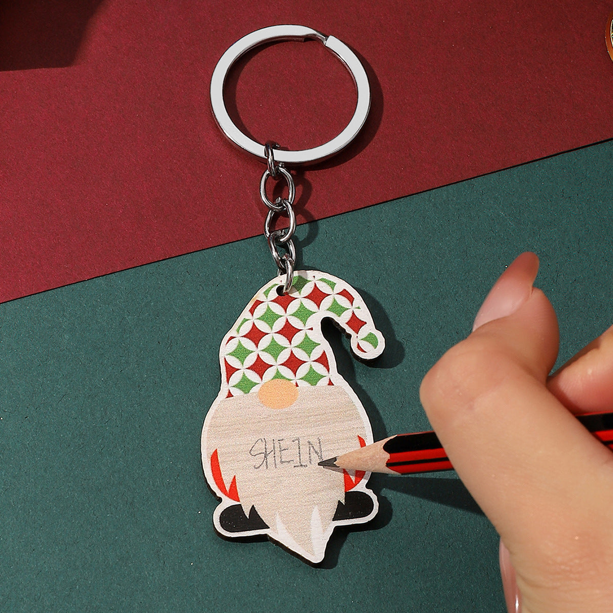 Wholesale Christmas Wooden Santa Claus DIY Writable Keychain